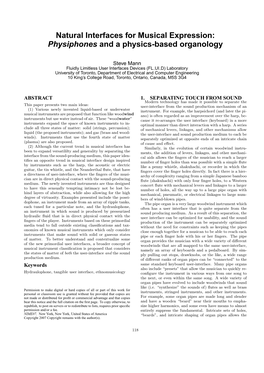 Natural Interfaces for Musical Expression: Physiphones and a Physics-Based Organology