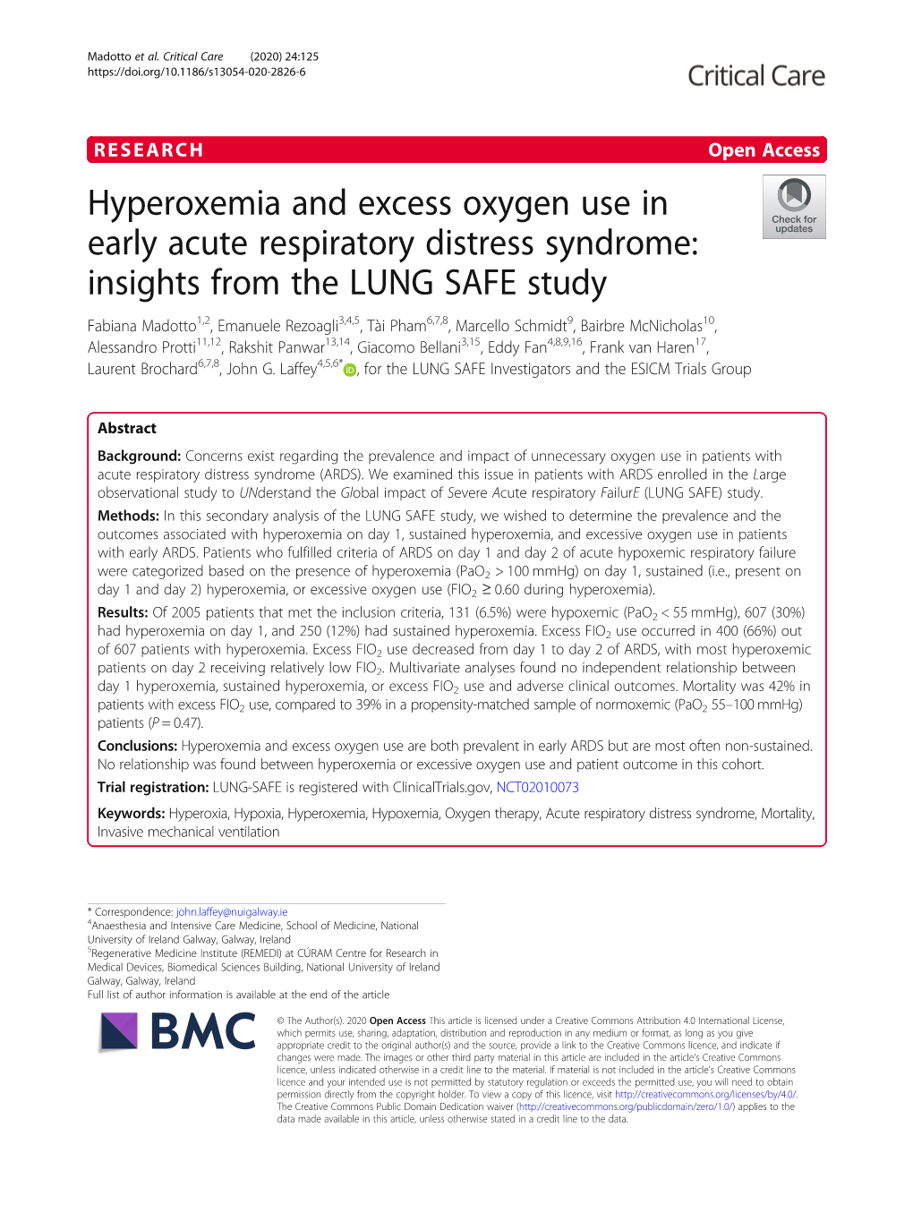 Hyperoxemia and Excess Oxygen Use in Early Acute Respiratory Distress