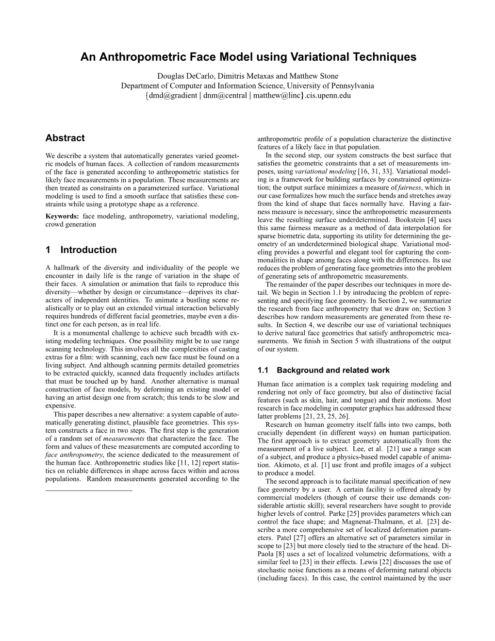 An Anthropometric Face Model Using Variational Techniques