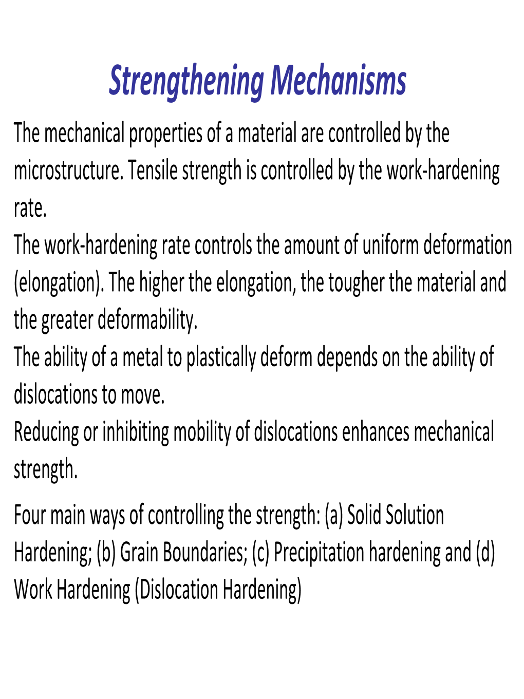 Strengthening Mechanisms the Mechanical Properties of a Material Are Controlled by the Microstructure