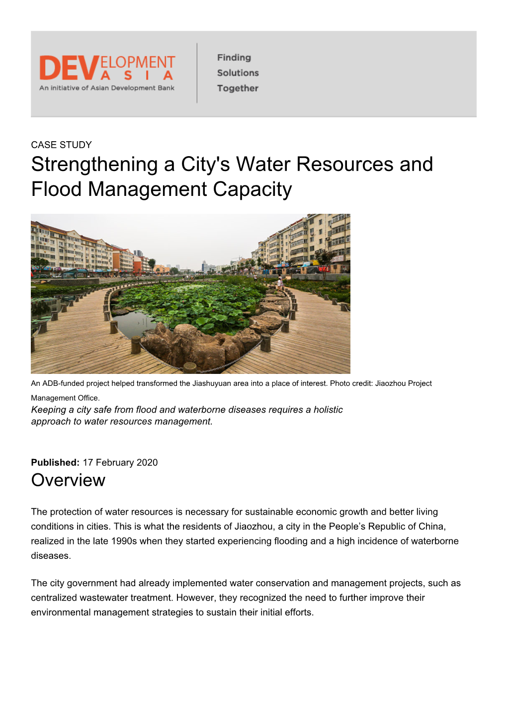 Strengthening a City's Water Resources and Flood Management Capacity
