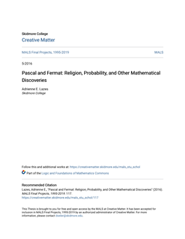 Pascal and Fermat: Religion, Probability, and Other Mathematical Discoveries