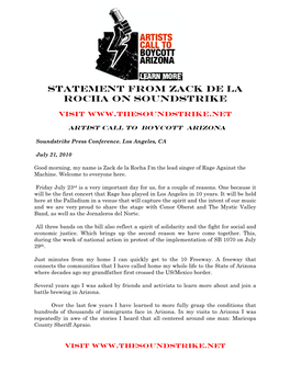 Statement from Zack De La Rocha on Soundstrike