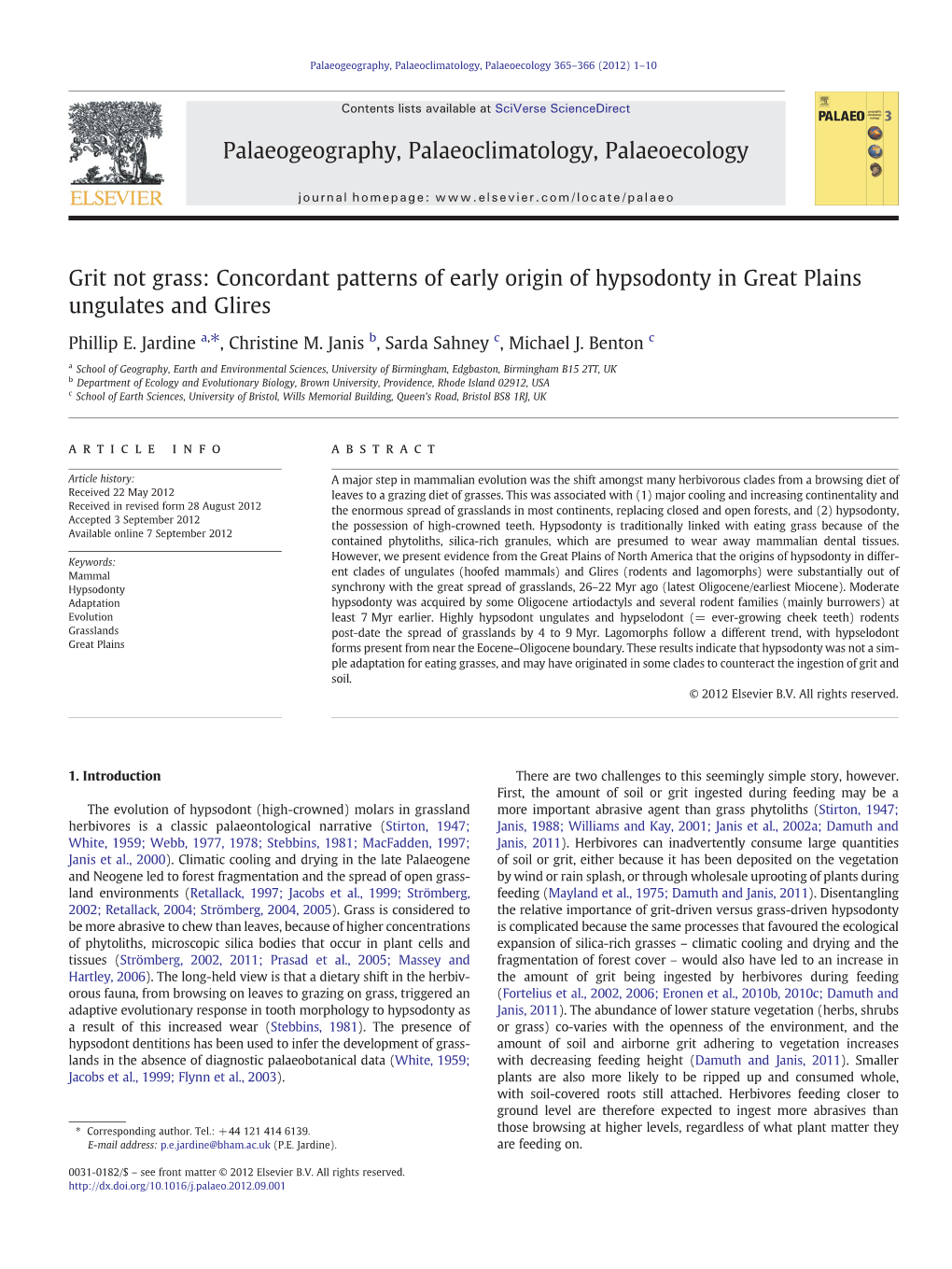 Grit Not Grass: Concordant Patterns of Early Origin of Hypsodonty in Great Plains Ungulates and Glires