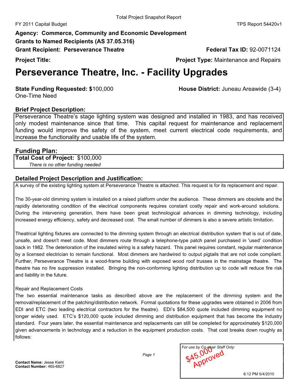 Perseverance Theatre, Inc. - Facility Upgrades
