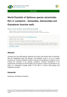 Laniatores – Samooidea, Zalmoxoidea and Grassatores Incertae Sedis