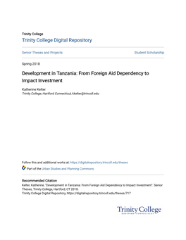 Development in Tanzania: from Foreign Aid Dependency to Impact Investment