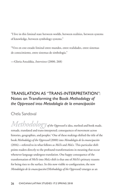 TRANS-INTERPRETATION”: Notes on Transforming the Book Methodology of the Oppressed Into Metodología De La Emancipación