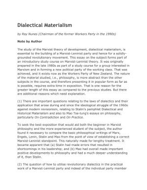 Dialectical Materialism by Ray Nunes (Chairman of the Former Workers Party in the 1990S)