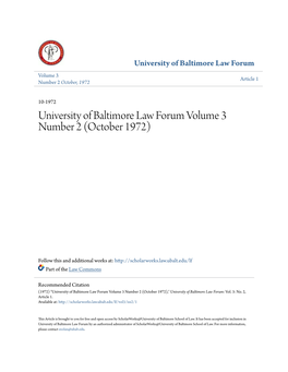 University of Baltimore Law Forum Volume 3 Number 2 (October 1972)