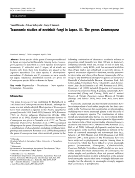 Taxonomic Studies of Nectrioid Fungi in Japan. III. the Genus Cosmospora