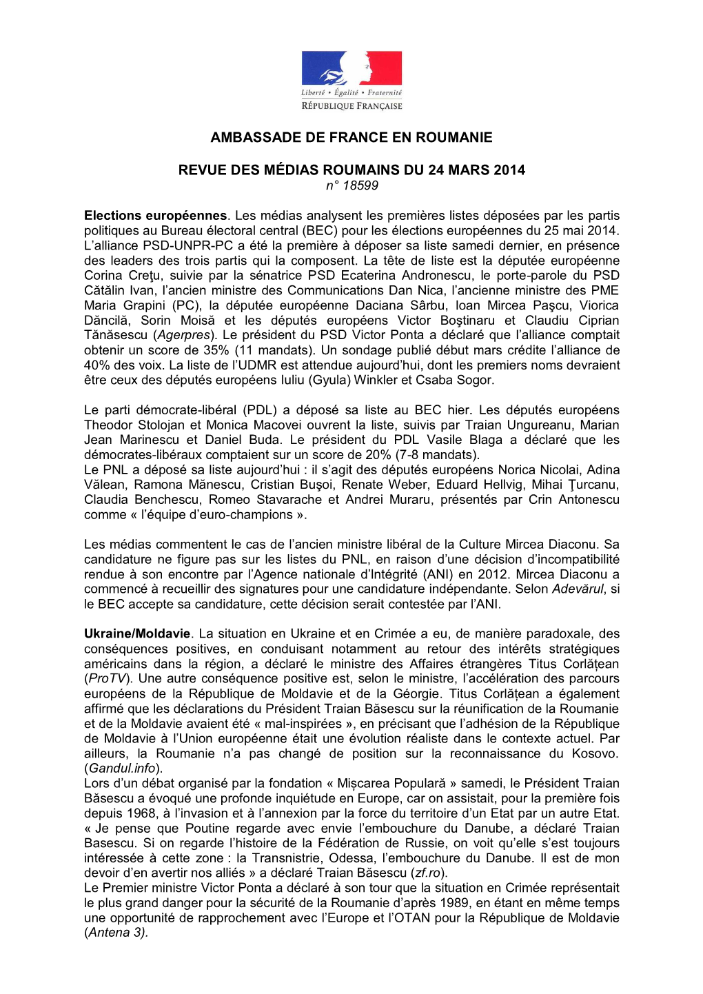Ambassade De France En Roumanie Revue Des Médias Roumains Du 24