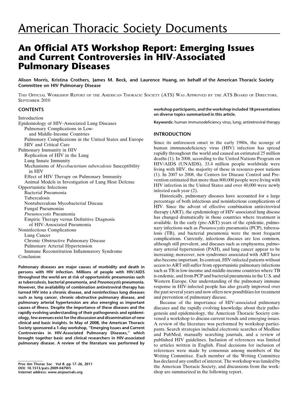 Emerging Issues and Current Controversies in HIV-Associated Pulmonary Diseases