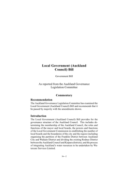 Local Government (Auckland Council) Bill