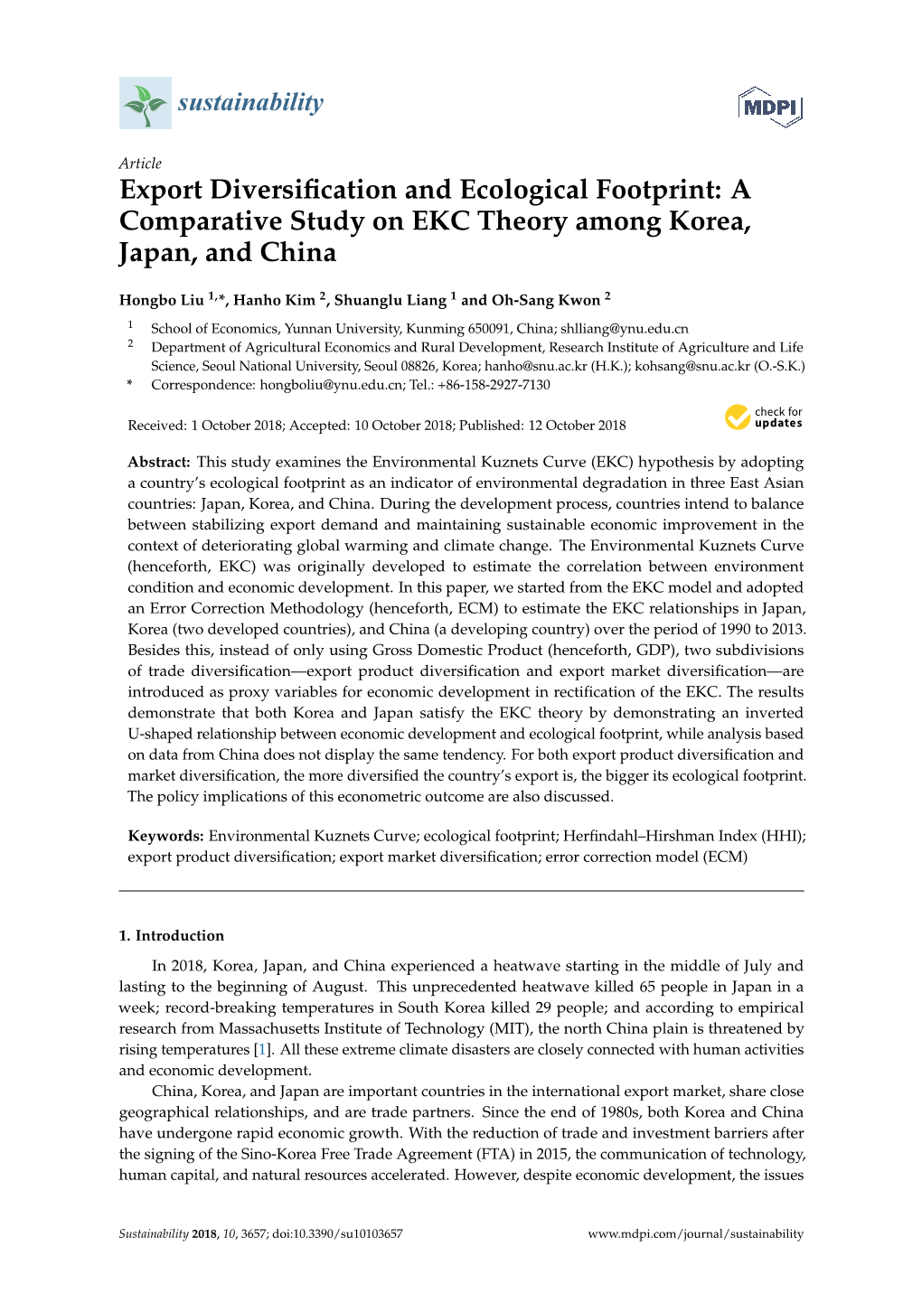 Export Diversification and Ecological Footprint: a Comparative Study On