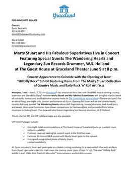 Marty Stuart and His Fabulous Superlatives Live in Concert Featuring Special Guests the Wandering Hearts and Legendary Sun Records Drummer, W.S