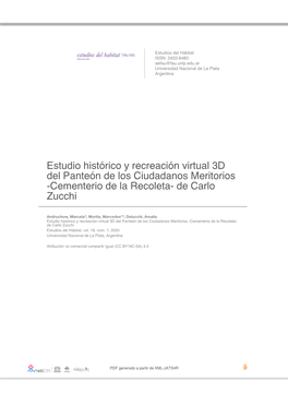 Estudio Histórico Y Recreación Virtual 3D Del Panteón De Los Ciudadanos Meritorios -Cementerio De La Recoleta- De Carlo Zucchi