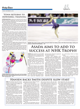 Asada Aims to Add to Success at NHK Trophy