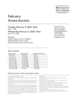 Catalog for February 4, 2020 February Annex Auction