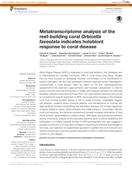 Metatranscriptome Analysis of the Reef-Building Coral Orbicella Faveolata Indicates Holobiont Response to Coral Disease