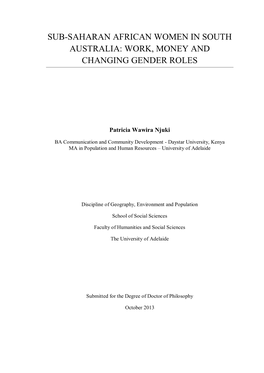 Sub-Saharan African Women in South Australia: Work, Money and Changing Gender Roles