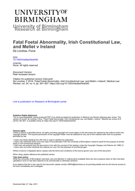 University of Birmingham Fatal Foetal Abnormality, Irish Constitutional