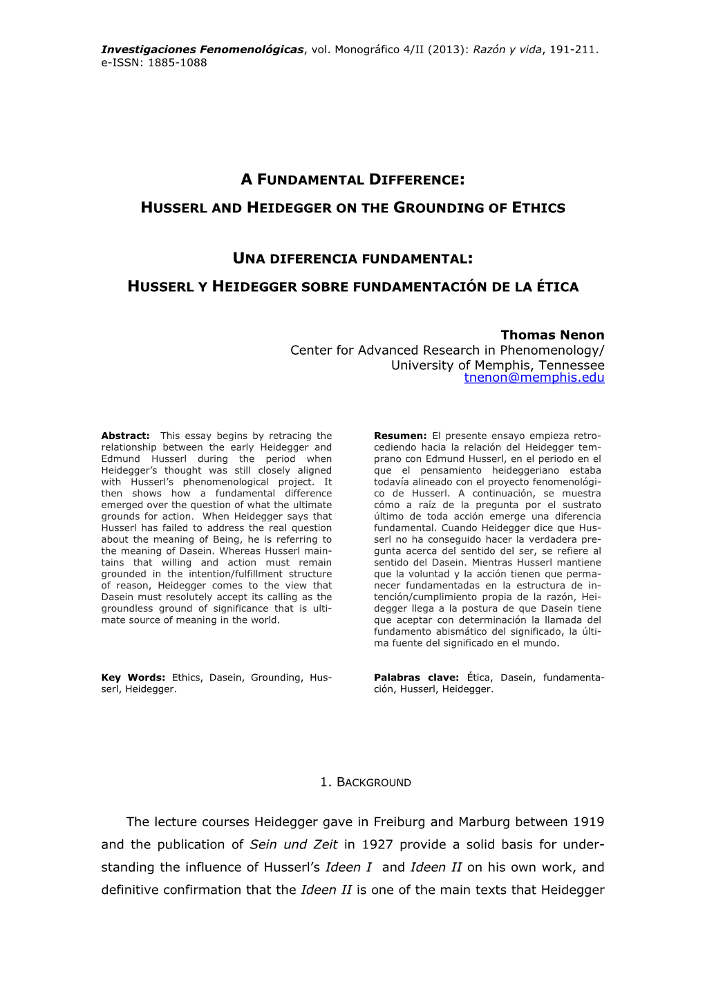 Husserl Y Heidegger Sobre Fundamentación De La Ética