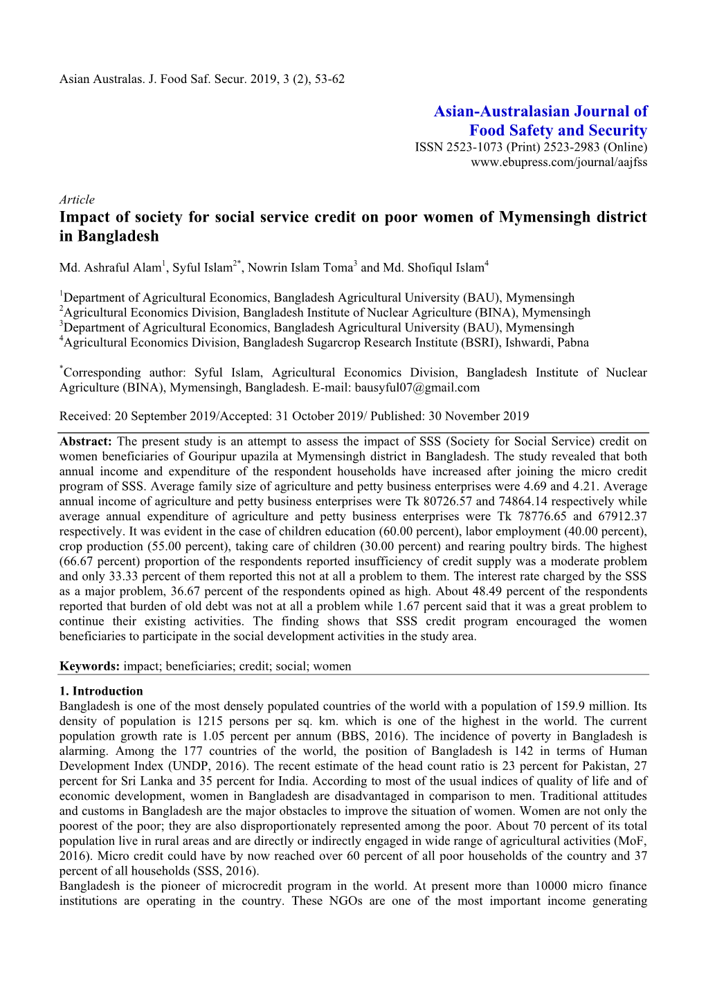 Asian Australas. J. Food Saf. Secur. 2019, 3 (2), 53-62