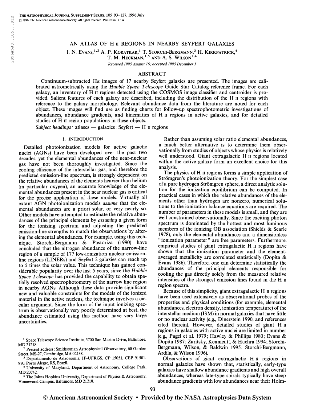 19 96Apjs. .105 . . .93E the Astrophysical Journal Supplement