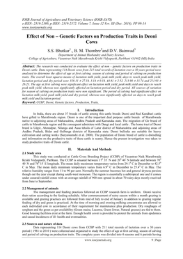 Effect of Non – Genetic Factors on Production Traits in Deoni Cows