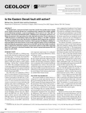Is the Eastern Denali Fault Still Active? Minhee Choi, David W