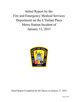Initial Report by the Fire and Emergency Medical Services Department on the L'enfant Plaza Metro Station Incident of Januar