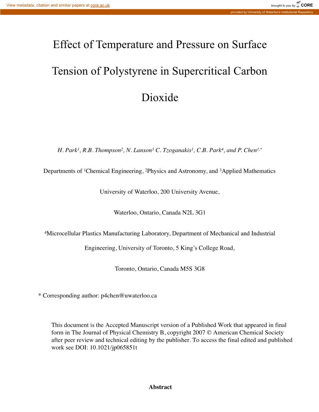 Effect of Temperature and Pressure on Surface Tension of Polystyrene In
