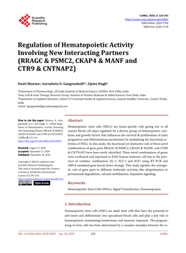 Regulation of Hematopoietic Activity Involving New Interacting Partners (RRAGC & PSMC2, CKAP4 & MANF and CTR9 & CNTNAP2)