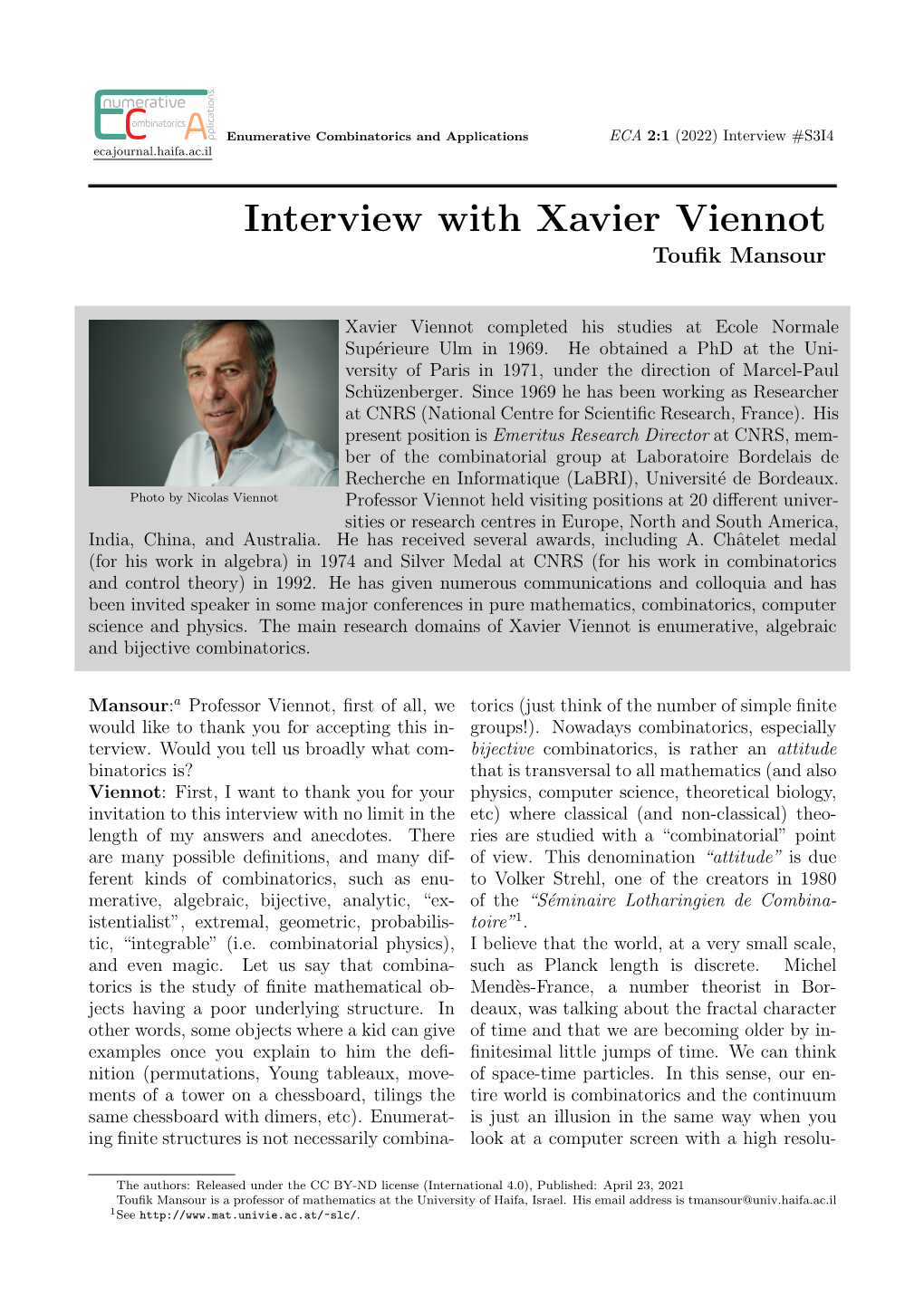 Interview with Xavier Viennot Touﬁk Mansour