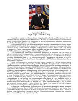Captain Gary J. Powe, Supply Corps, United States Navy