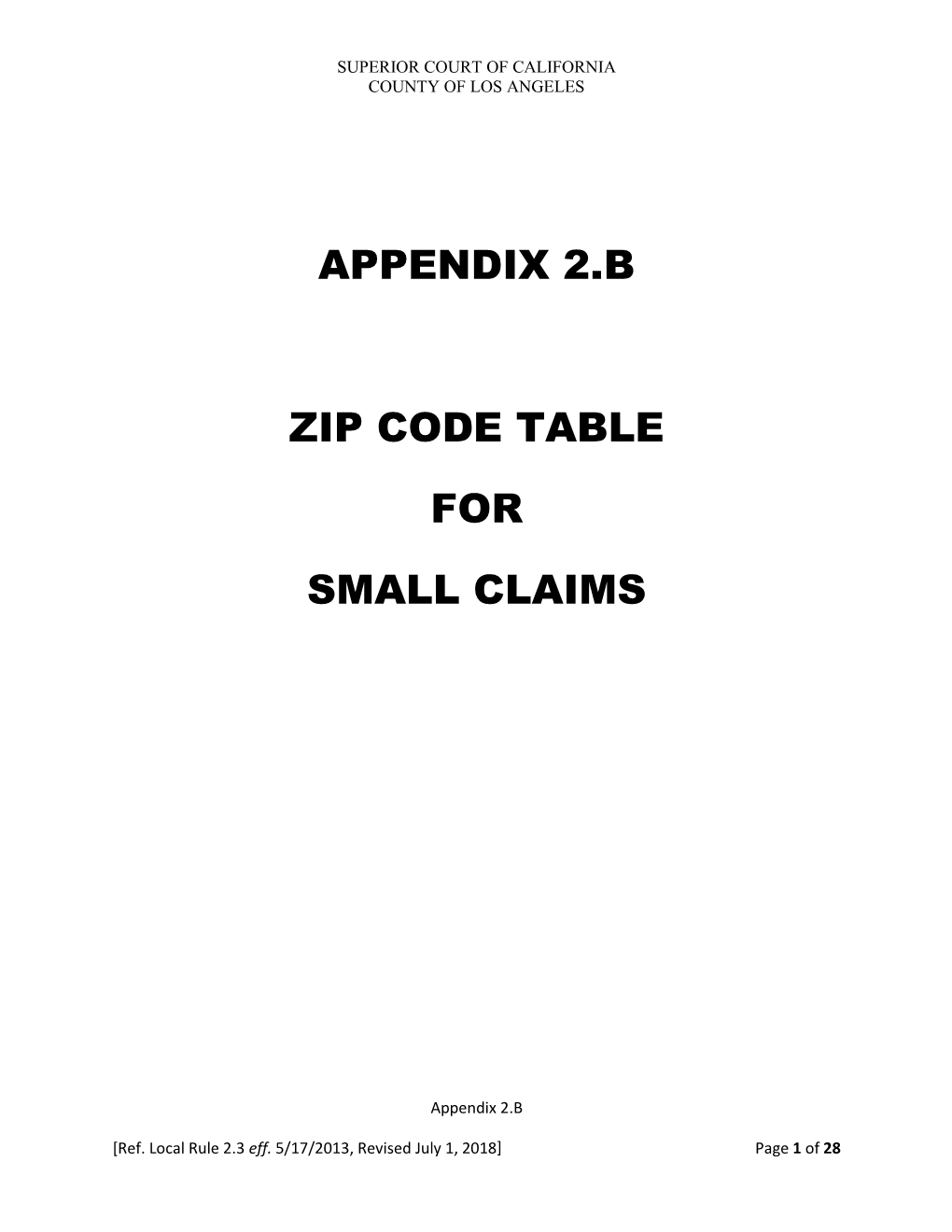 Appendix 2.B Zip Code Table for Small Claims