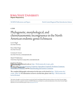 Phylogenetic, Morphological, and Chemotaxonomic Incongruence in the North American Endemic Genus Echinacea Lex E