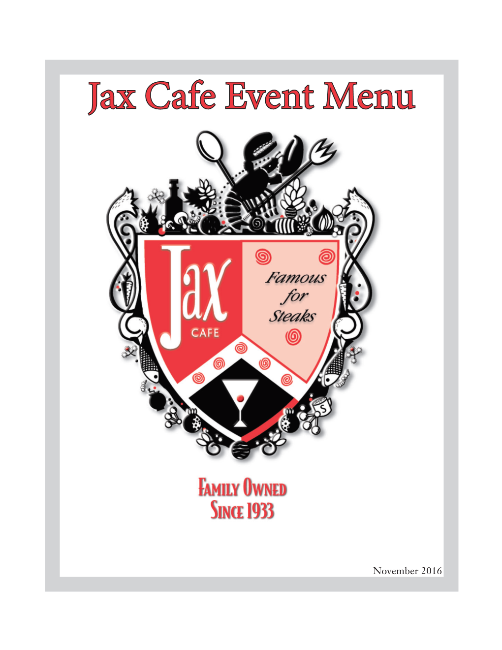 Jax Cafe Event Menu