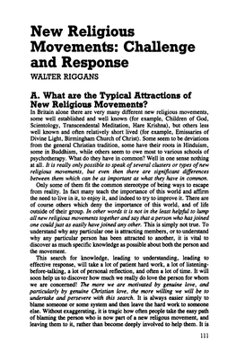 New Religious Movements: Challenge and Response WALTER RIGGANS
