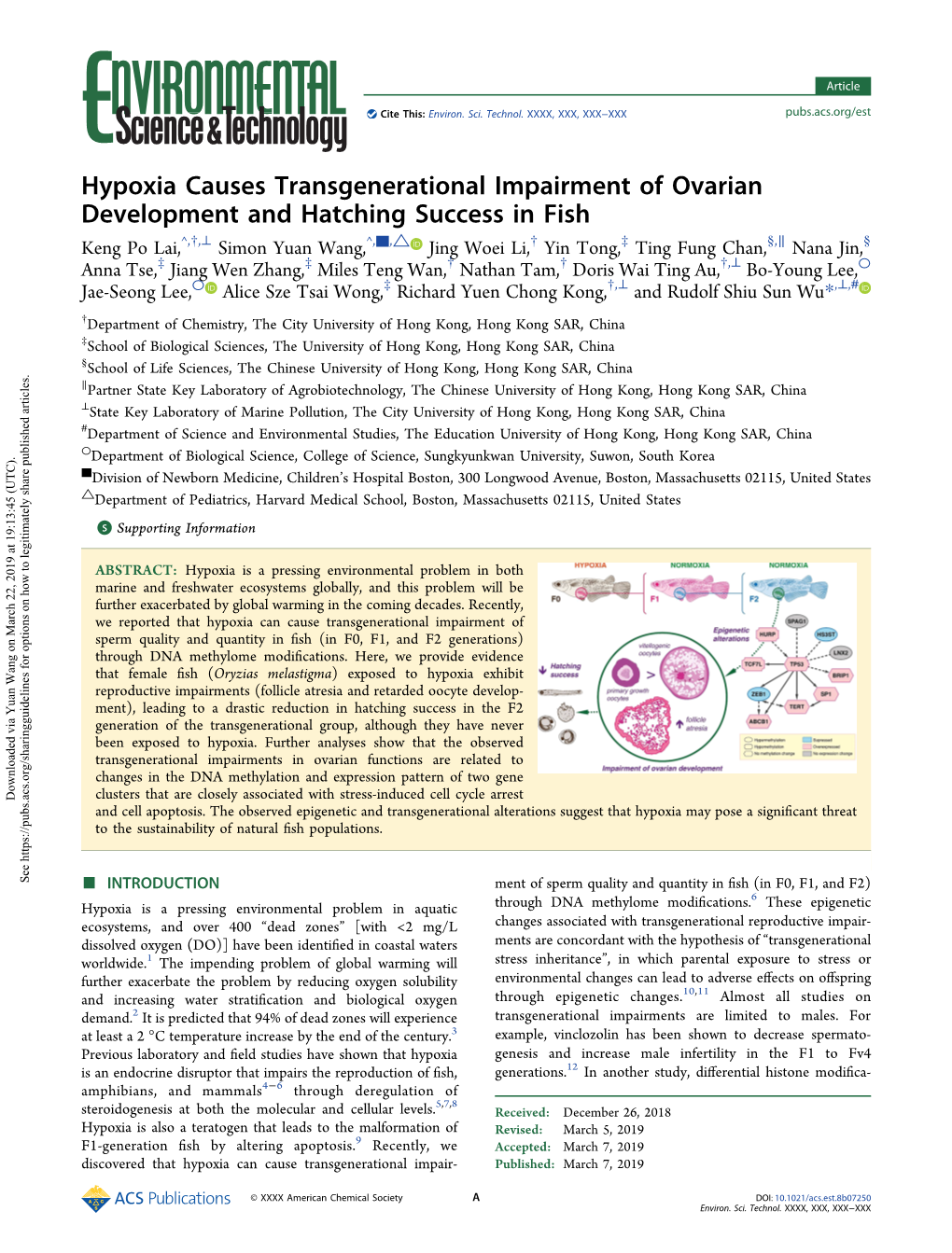 Hypoxia Causes Transgenerational Impairment of Ovarian