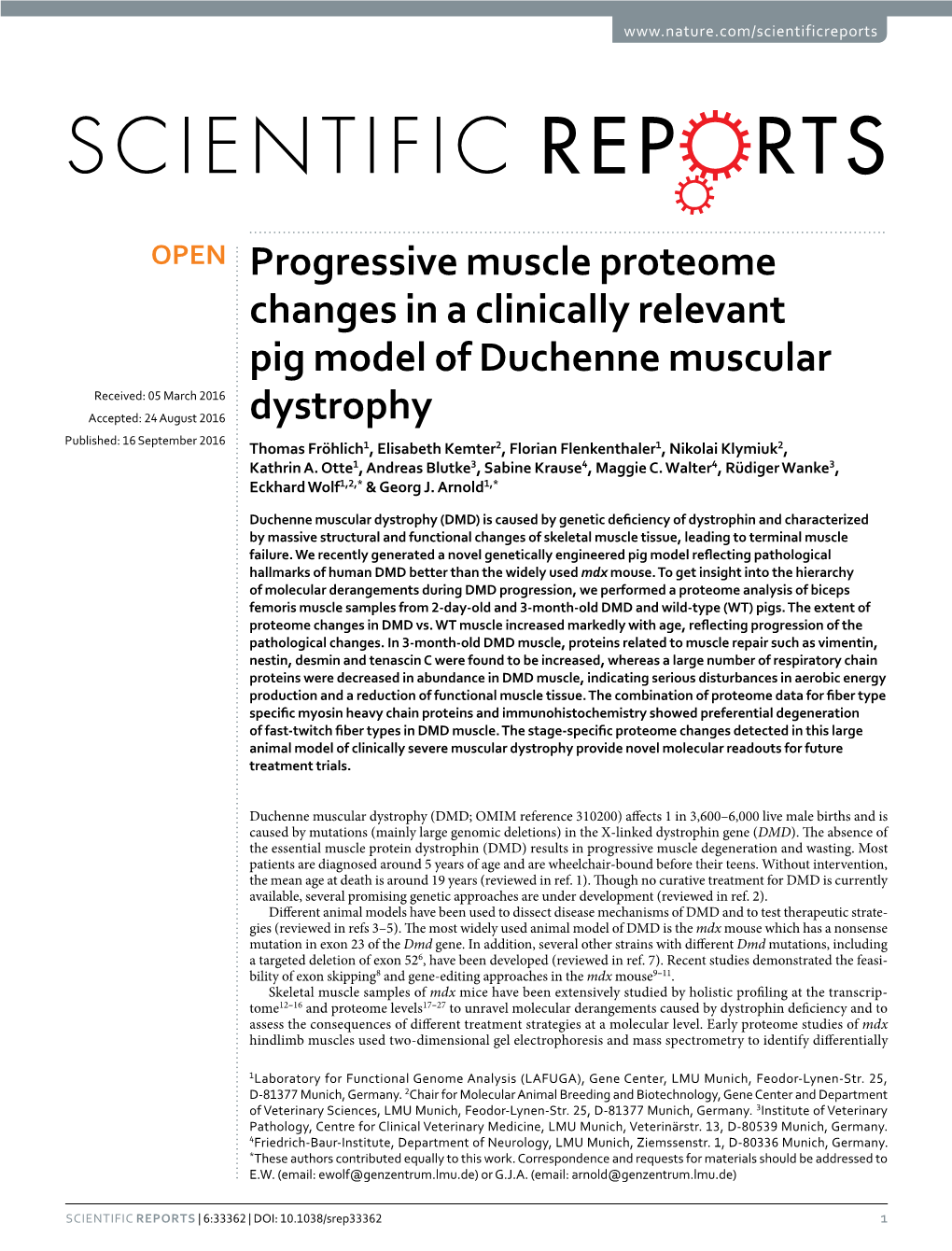 Progressive Muscle Proteome Changes in a Clinically Relevant Pig