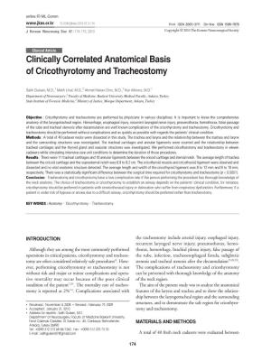 Clinically Correlated Anatomical Basis of Cricothyrotomy and Tracheostomy