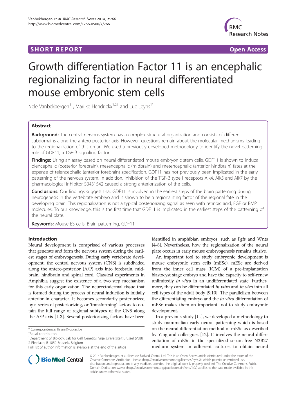 Growth Differentiation Factor 11 Is an Encephalic Regionalizing Factor in Neural Differentiated Mouse Embryonic Stem Cells