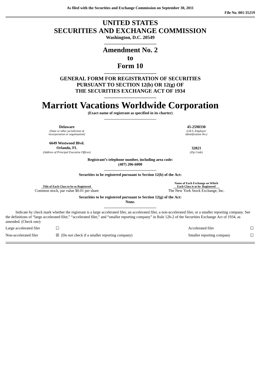 Marriott Vacations Worldwide Corporation (Exact Name of Registrant As Specified in Its Charter)