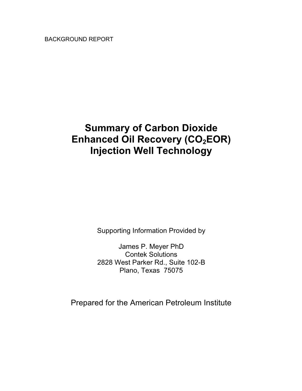 Summary of Carbon Dioxide Enhanced Oil Recovery (CO2EOR) Injection Well Technology