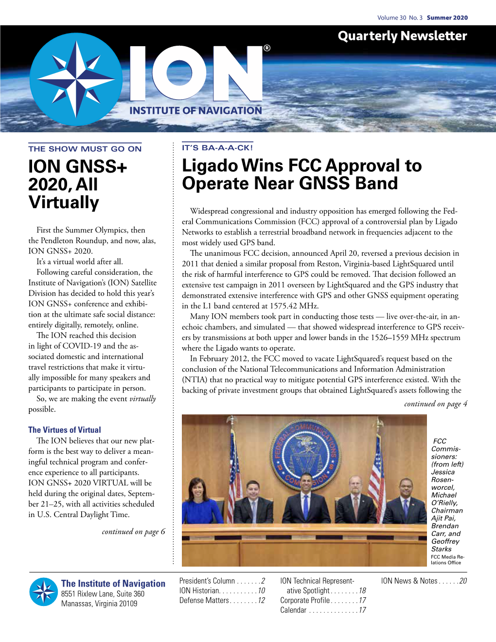 Ligado Wins FCC Approval to Operate Near GNSS Band ION GNSS+ 2020, All Virtually