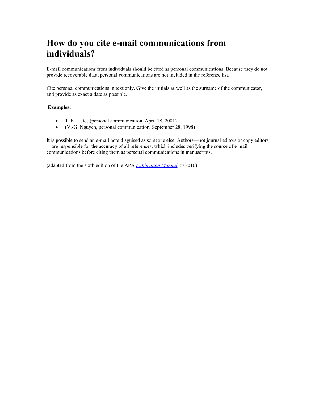 How Do You Cite E-Mail Communications from Individuals