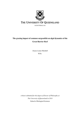 The Grazing Impact of Common Surgeonfish on Algal Dynamics of the Great Barrier Reef