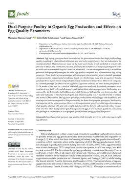 Dual-Purpose Poultry in Organic Egg Production and Effects on Egg Quality Parameters